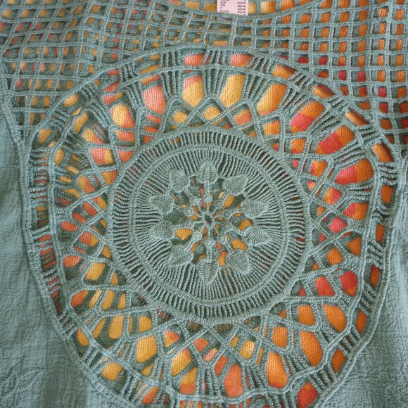 Trendy teal Boho open crochet top shirt cover up - Picture 9 of 15